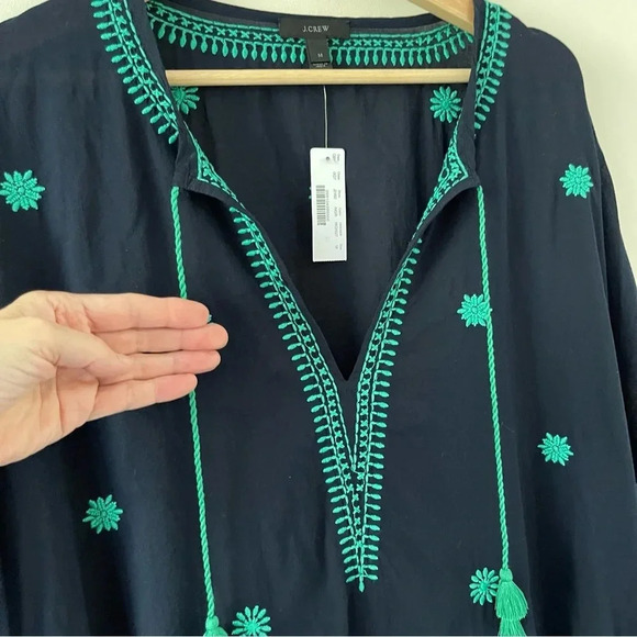 J.Crew Embroidered Indian cotton beach tunic vacation beach pool summer size M - Picture 2 of 7